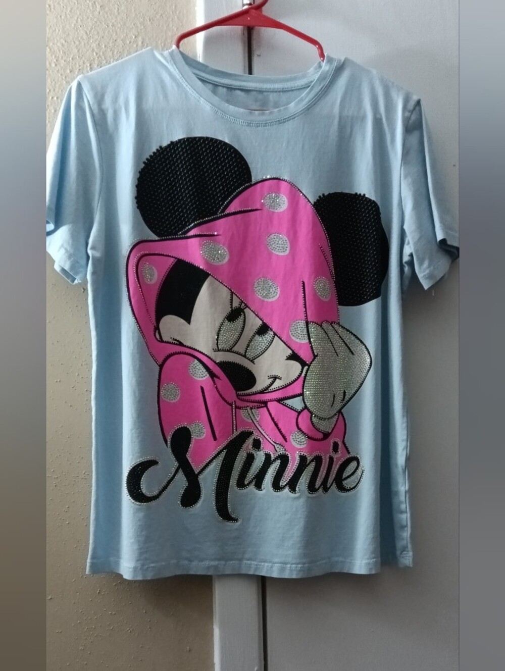 Minnie Mouse Light Blue Tee with Pink Hood Graphic